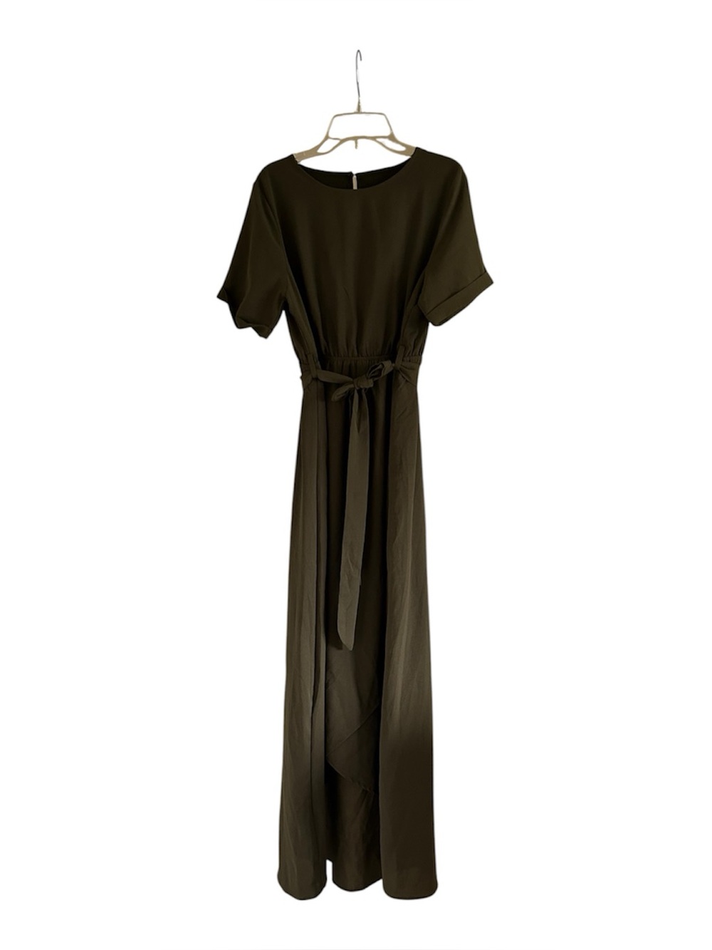 Roolee Wrap Style Olive Green Size Medium Short Sleeve Tie Front Maxi Dress